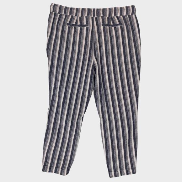 Per Se Large Striped Pants Linen Viscose Jogger Drawstring Gray Strpe Pockets - Picture 6 of 7